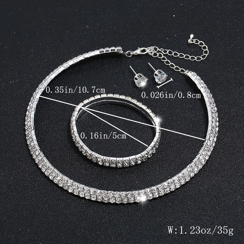 Luxurious Geometric Alloy Plating Rhinestones Silver Plated Women's Bracelets Earrings Necklace jewelry set