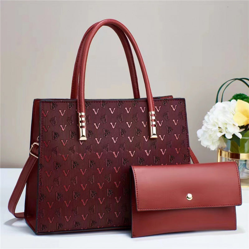 Women's Pu Leather Printing Letter Vintage Style Classic Style Square Zipper Bag Sets Tote Bag