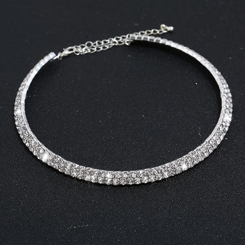 Luxurious Geometric Alloy Plating Rhinestones Silver Plated Women's Bracelets Earrings Necklace jewelry set