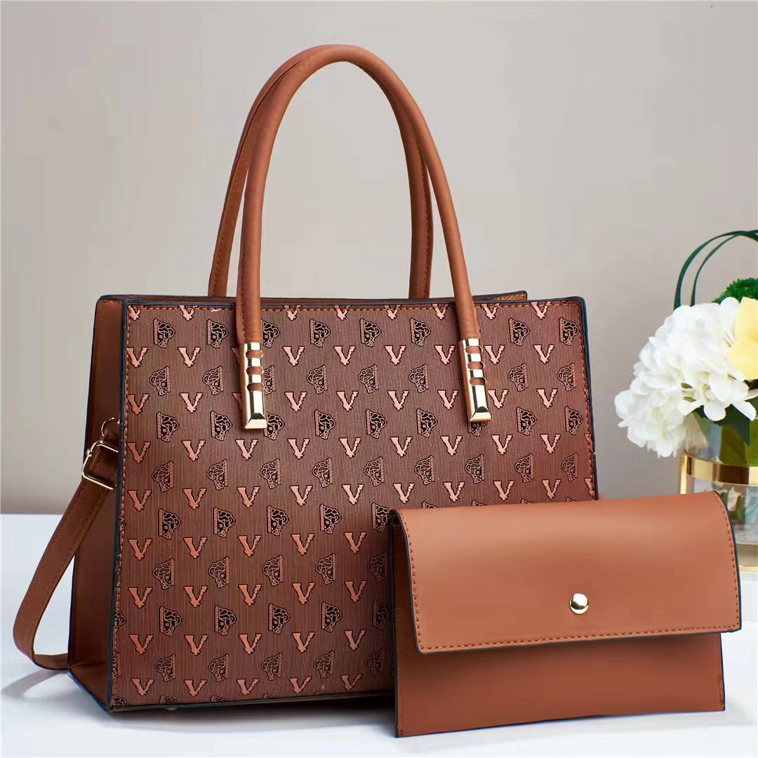 Women's Pu Leather Printing Letter Vintage Style Classic Style Square Zipper Bag Sets Tote Bag